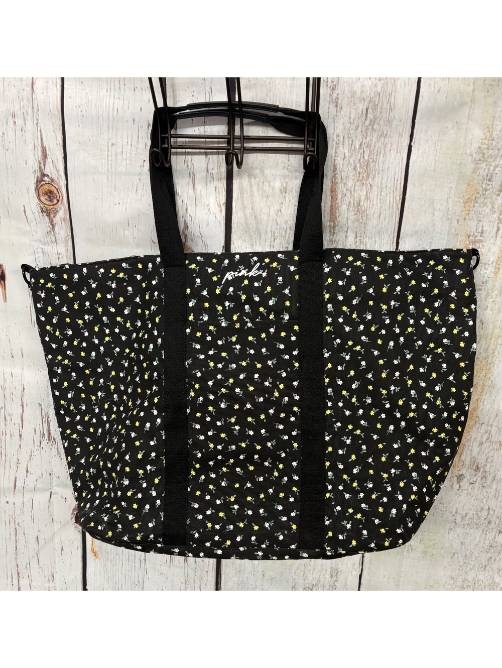Victoria's Secret PINK Black Floral Canvas Overnighter Tote Bag Style #11149745
